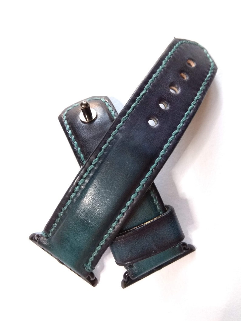 Handmade Leather Apple Watch Band Teal Colour 42mm, 38mm, 40mm, 44mm for Series 1 2 3 4 Handmade Custom Colours image 1
