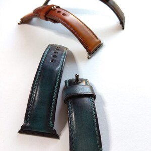 Handmade Leather Apple Watch Band Teal Colour 42mm, 38mm, 40mm, 44mm for Series 1 2 3 4 Handmade Custom Colours image 2