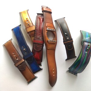 Handmade Leather Apple Watch Band Teal Colour 42mm, 38mm, 40mm, 44mm for Series 1 2 3 4 Handmade Custom Colours image 4