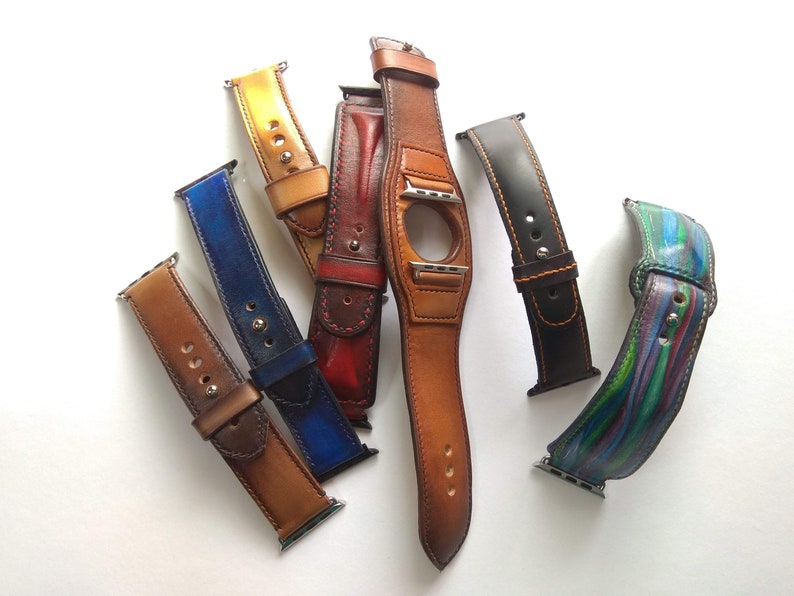 Handmade Leather Apple Watch Band Teal Colour 42mm, 38mm, 40mm, 44mm for Series 1 2 3 4 Handmade Custom Colours image 4