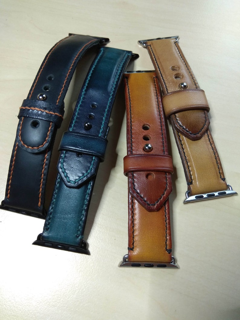 Handmade Leather Apple Watch Band Teal Colour 42mm, 38mm, 40mm, 44mm for Series 1 2 3 4 Handmade Custom Colours image 3