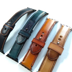 Handmade Leather Apple Watch Band Teal Colour 42mm, 38mm, 40mm, 44mm for Series 1 2 3 4 Handmade Custom Colours image 5