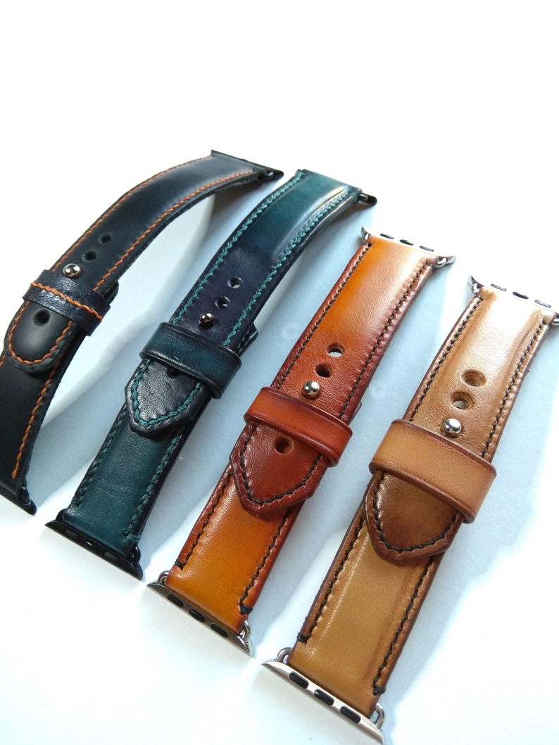Handmade Leather Apple Watch Band Teal Colour 42mm, 38mm, 40mm, 44mm for Series 1 2 3 4 Handmade Custom Colours image 5