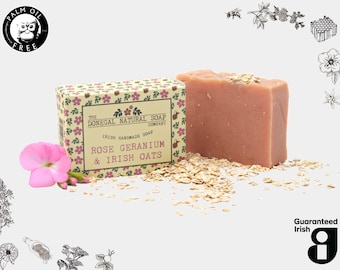 Rose Geranium & Irish Oats, Palm Oil Free Certified Natural Soap - Handmade in Donegal, Ireland