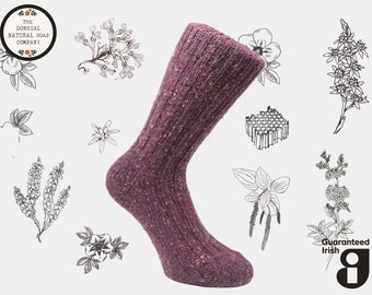 Donegal Wool Socks - Bell Heather - Men's Sizes':  UK 7-11 / Eur  41-45 / US 8.5-12.5 // Women's Size's UK 4-7  / Eur  37-41  / Us 5.5-8.5