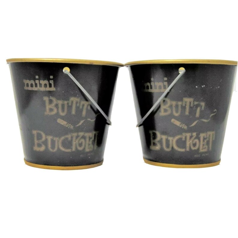 Set of 2 Vintage Mini Butt Bucket Metal Ashtrays Black Gold Etsy