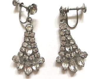Vintage Clear Rhinestone Screw Back Earrings Vintage Wedding