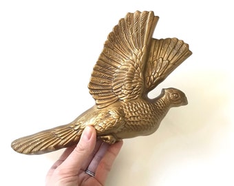 Vintage 1966 Chalk Ware Gold Wall Plaque Miller Studio flying Pheasant