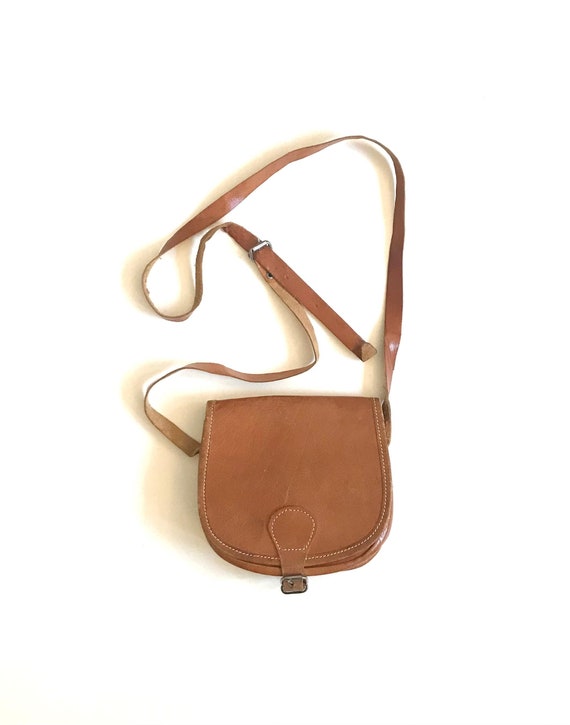 Vintage Camel Color Leather Crossbody Bag