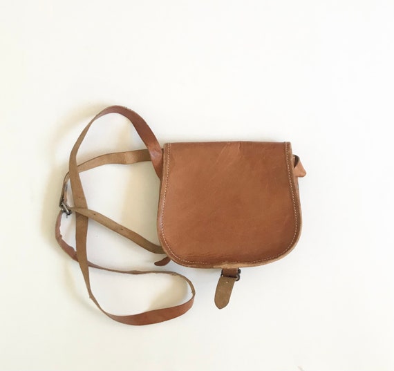 Vintage Camel Color Leather Crossbody Bag - image 8