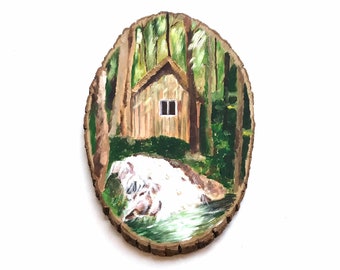 Vintage Acrylic Landscape on Wood