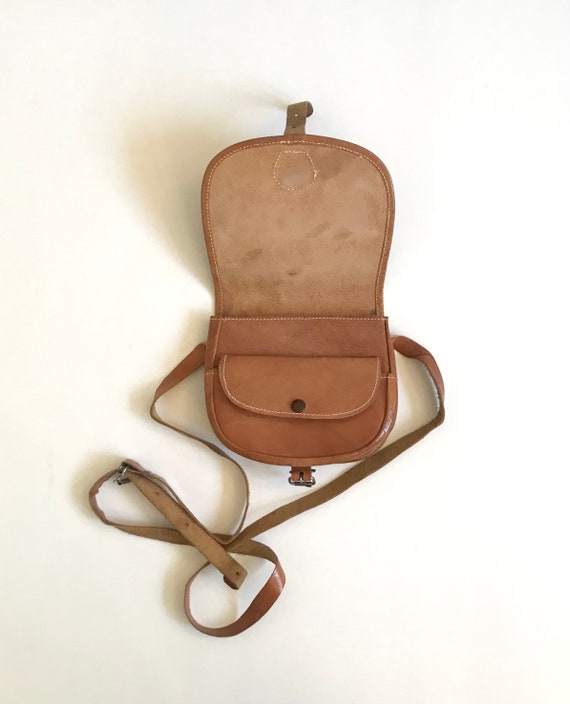 Vintage Camel Color Leather Crossbody Bag - image 7