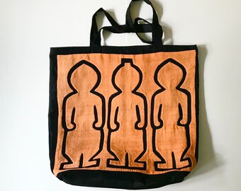 Large Vintage Linen Tote Bag with Zipper