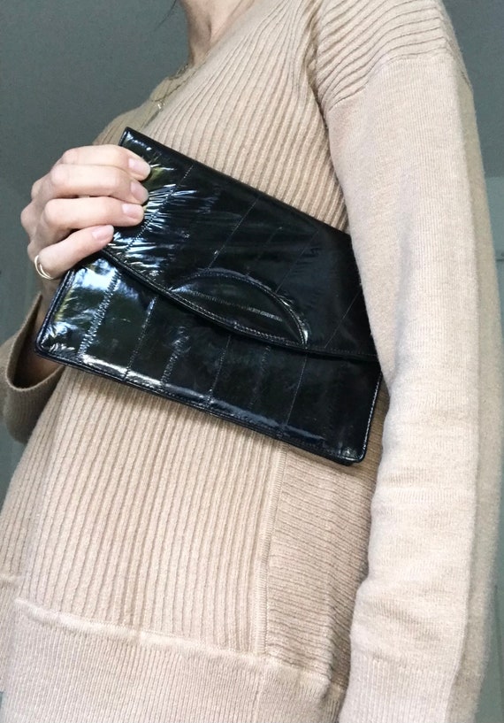 Vintage Black Eel Skin Clutch Bag - image 2