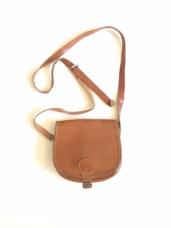 Vintage Camel Color Leather Crossbody Bag - image 5