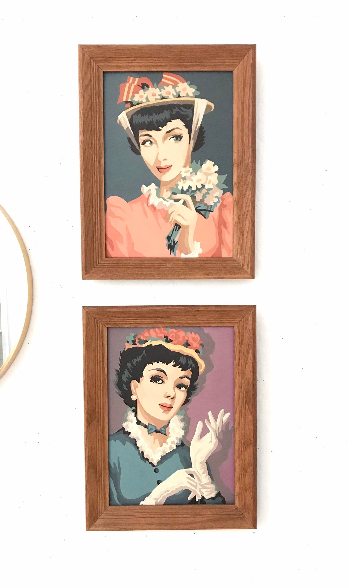 Vintage Set of Wood Framed Paint by Number Women Etsy