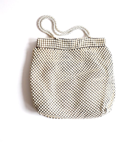 White Handbag, Metal Mesh Purse, Vintage Whiting a