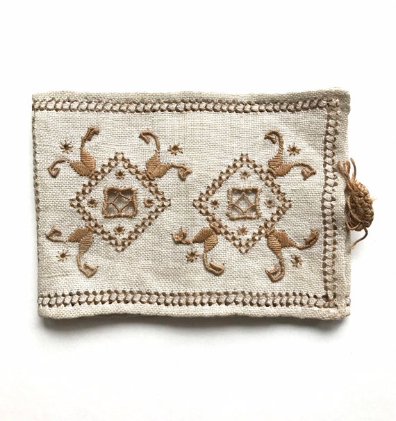 Vintage Embroidered Linen Change Purse - image 1