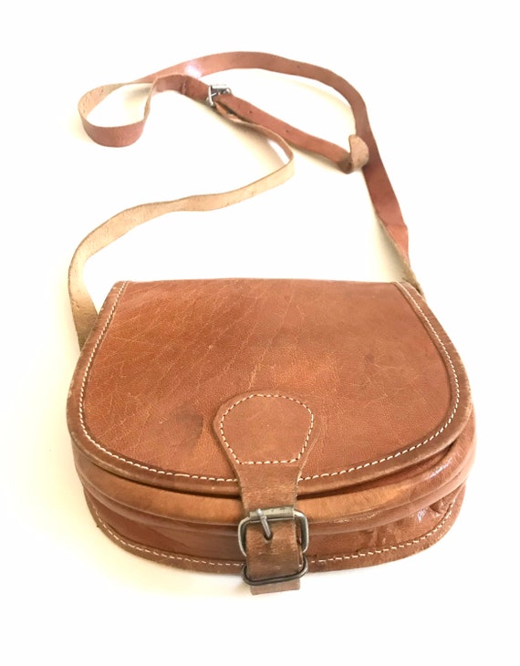 Vintage Camel Color Leather Crossbody Bag - image 10
