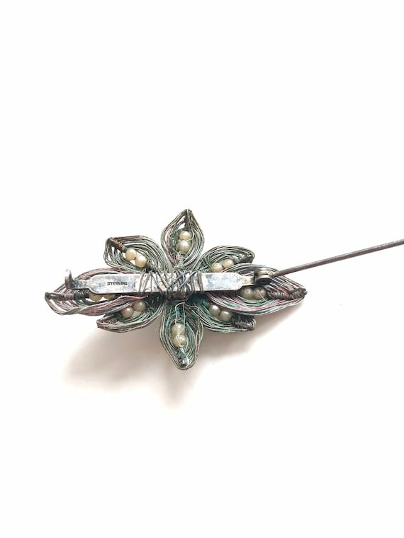 Vintage Sterling Flower Wire Brooch - image 10