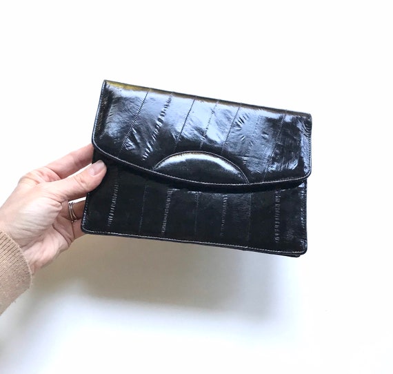 Vintage Black Eel Skin Clutch Bag - image 3