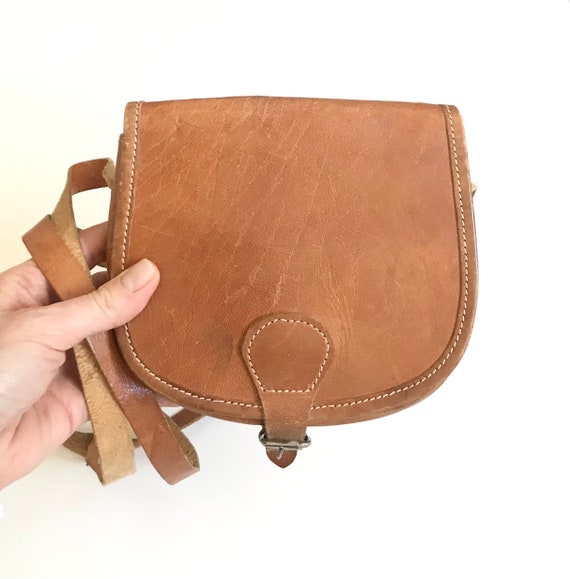 Vintage Camel Color Leather Crossbody Bag - image 3