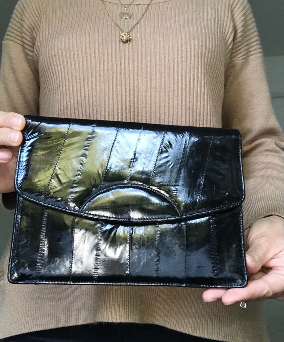 Vintage Black Eel Skin Clutch Bag - image 4