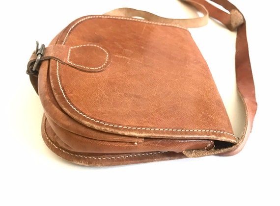 Vintage Camel Color Leather Crossbody Bag - image 9