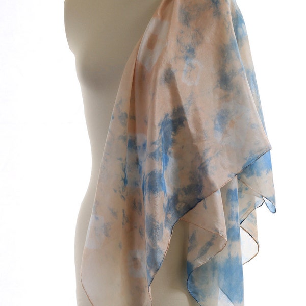 pink blue scarf, powder pink silk scarf, large square scarf, naturally dyed silk, madder indigo dyed silk,shibori shawl, gift for her