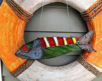 Fish On! Stained glass. Suncatcher. Ornament. Trophy. Wall art. Salt Life. Salty. Fish Tales. Original Design. Ready to Ship!