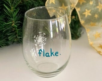 Stemless. Wine Glass. Christmas. Hand painted. Juice glass. Beer. Tumbler. Cocktail. Flake. Gift wrapped. Ready to Ship!