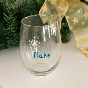 Stemless. Wine Glass. Christmas. Hand painted. Juice glass. Beer. Tumbler. Cocktail. Flake. Gift wrapped. Ready to Ship image 1
