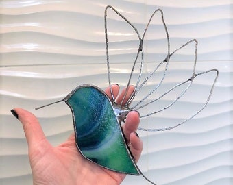 Stained Glass Hummingbird. Ornament. Garden. Birds. Suncatcher. Original Design. Ready to Ship!