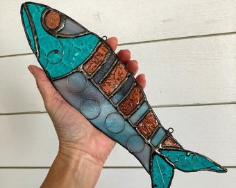 Fish On! Stained glass. Suncatcher. Ornament. Trophy. Wall art. Salt Life. Salty. Fish Tales. Original Design. Ready to Ship!