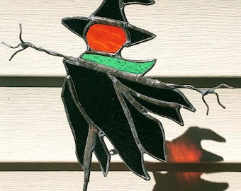 Halloween. Stained glass. Scarecrow. Ghoul. Gothic. Plant stake. Flower pot accessory. Tabletop decor. Ornament. Suncatcher. Ready to Ship!