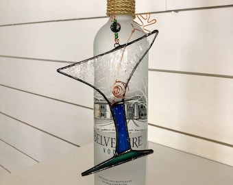 Large Martini. Stained glass. Suncatcher. Ornament. Olive pick. Cocktails. Birthday. Retirement. Package tie on. Hostess gift. Ready to Ship