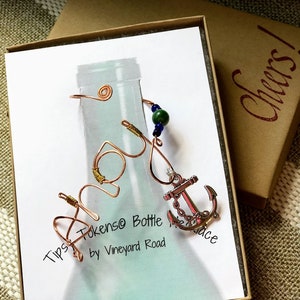 Bottle tag. Wine charm. Bottle necklace. Bottle jewelry. Boating. Housewarming. Decanter tag. Gift boxed Gift tag. Ready to ship image 3