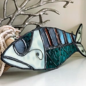 Fish On Stained glass. Suncatcher. Ornament. Trophy. Wall art. Salt Life. Salty. Fish Tales. Original Design. Ready to Ship image 1