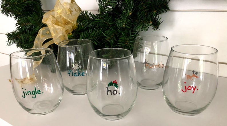 Stemless. Wine Glass. Christmas. Hand painted. Juice glass. Beer. Tumbler. Cocktail. Flake. Gift wrapped. Ready to Ship image 10