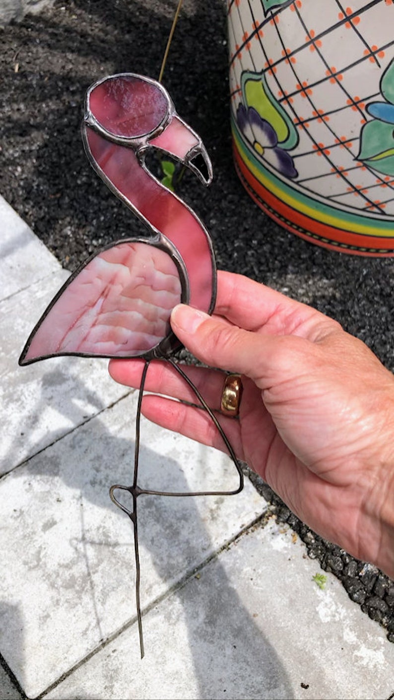 Flamingo. Stained Glass. Plant Stake. Novelty. Pink. Tabletop Decor. Ornament. Gift. Tropical. Suncatcher. image 7