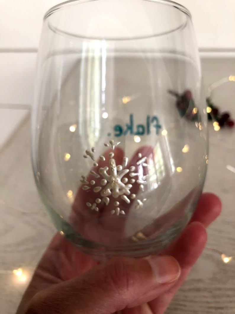 Stemless. Wine Glass. Christmas. Hand painted. Juice glass. Beer. Tumbler. Cocktail. Flake. Gift wrapped. Ready to Ship image 5