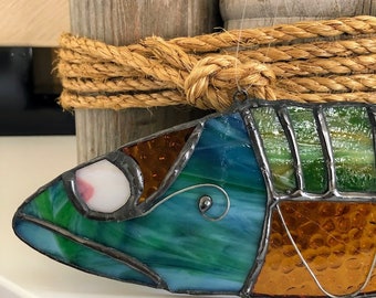 Fish On! Stained glass. Suncatcher. Ornament. Trophy. Wall art. Salt Life. Salty. Fish Tales. Original Design. Ready to Ship!