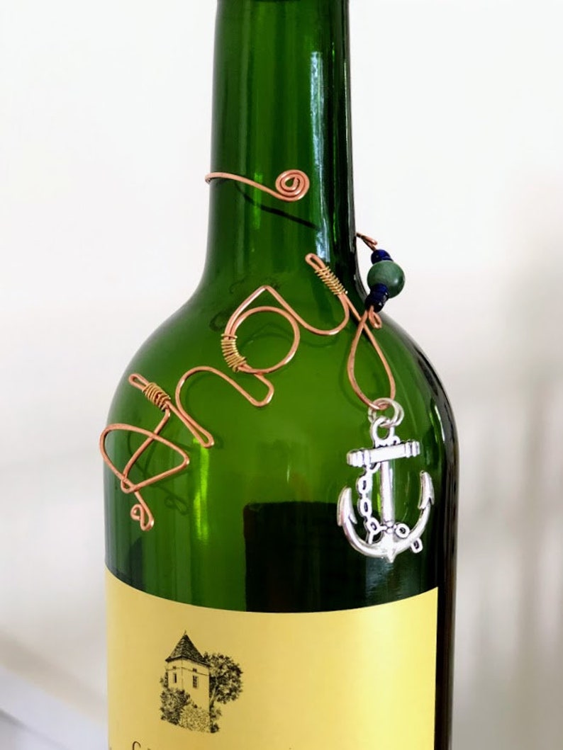 Bottle tag. Wine charm. Bottle necklace. Bottle jewelry. Boating. Housewarming. Decanter tag. Gift boxed Gift tag. Ready to ship image 2