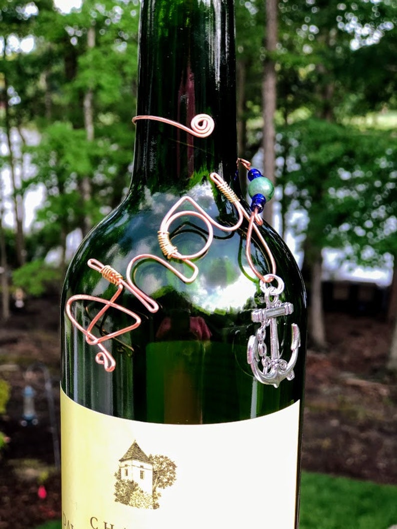 Bottle tag. Wine charm. Bottle necklace. Bottle jewelry. Boating. Housewarming. Decanter tag. Gift boxed Gift tag. Ready to ship image 7