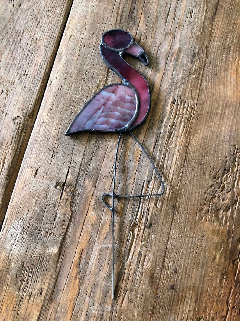 Flamingo. Stained Glass. Plant Stake. Novelty. Pink. Tabletop Decor. Ornament. Gift. Tropical. Suncatcher. image 8