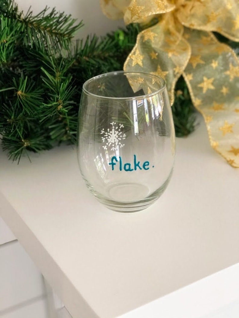 Stemless. Wine Glass. Christmas. Hand painted. Juice glass. Beer. Tumbler. Cocktail. Flake. Gift wrapped. Ready to Ship image 1