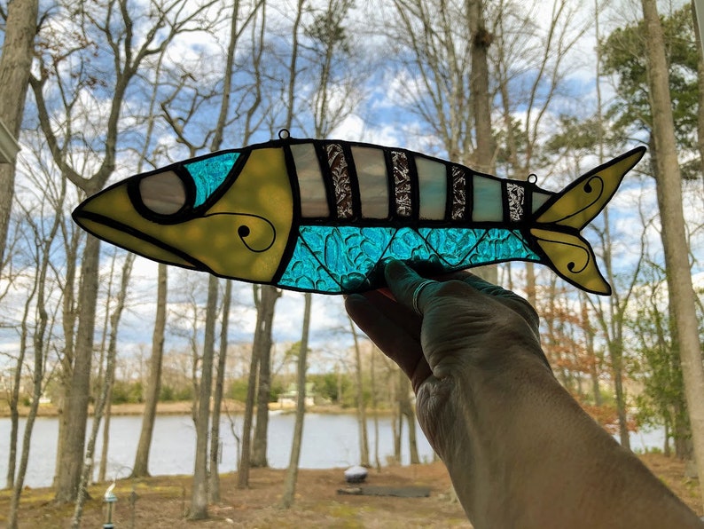Fish On Stained glass. Suncatcher. Ornament. Trophy. Wall art. Salt Life. Salty. Fish Tales. Original Design. Ready to Ship image 2
