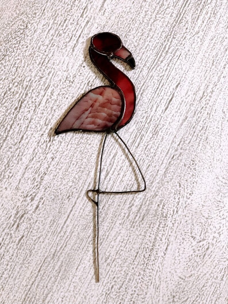 Flamingo. Stained Glass. Plant Stake. Novelty. Pink. Tabletop Decor. Ornament. Gift. Tropical. Suncatcher. image 2