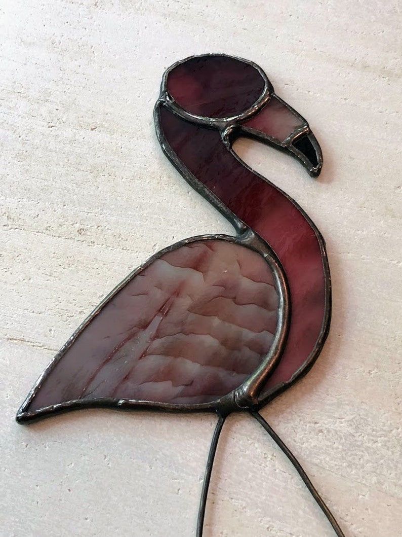 Flamingo. Stained Glass. Plant Stake. Novelty. Pink. Tabletop Decor. Ornament. Gift. Tropical. Suncatcher. image 3