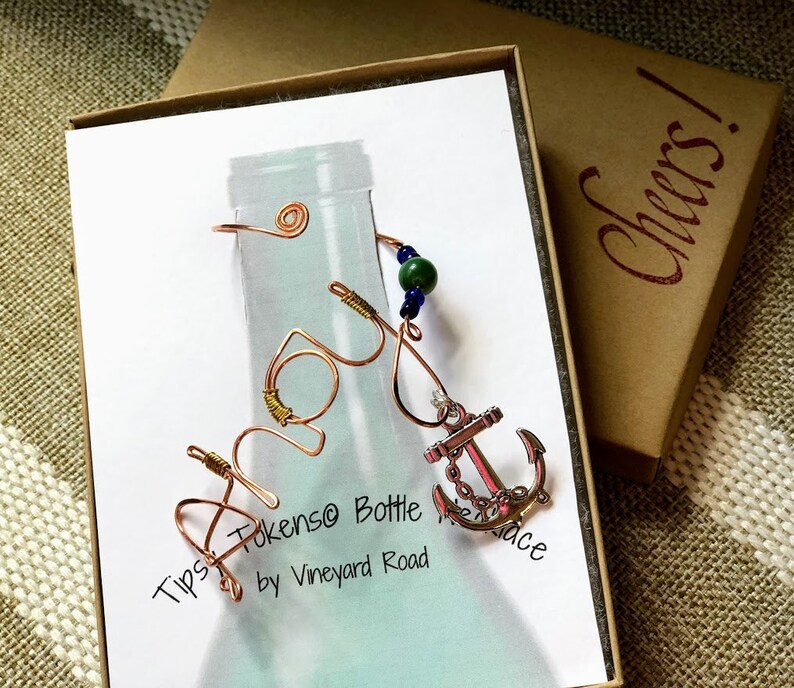 Bottle tag. Wine charm. Bottle necklace. Bottle jewelry. Boating. Housewarming. Decanter tag. Gift boxed Gift tag. Ready to ship image 3